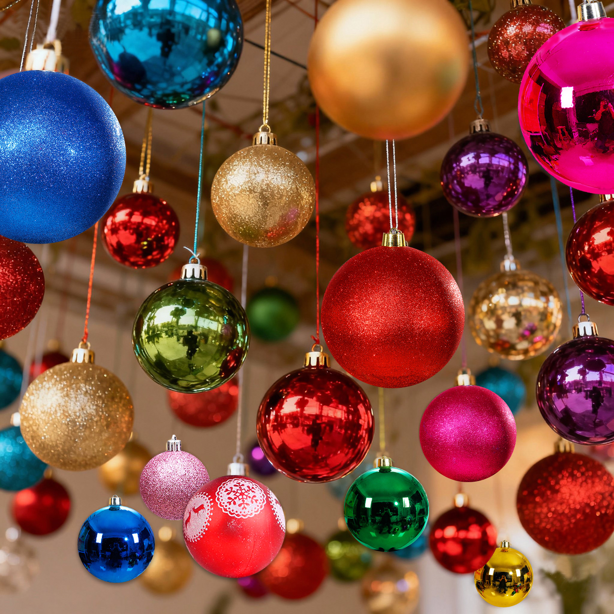 圣诞球挂饰44个彩球圣诞树挂件场景屋顶布置挂件圣诞节日装扮吊球,淘宝优惠券,粉丝福利购,淘宝优惠卷