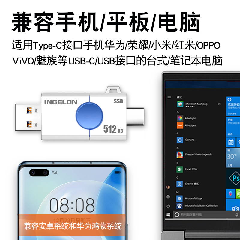 高速u盘 固态u盘256g双口手机电脑两用typec闪存512gu盘mlc的ssd固态硬盘改128gb优盘wtg适用华为小米平板Mac - 图2