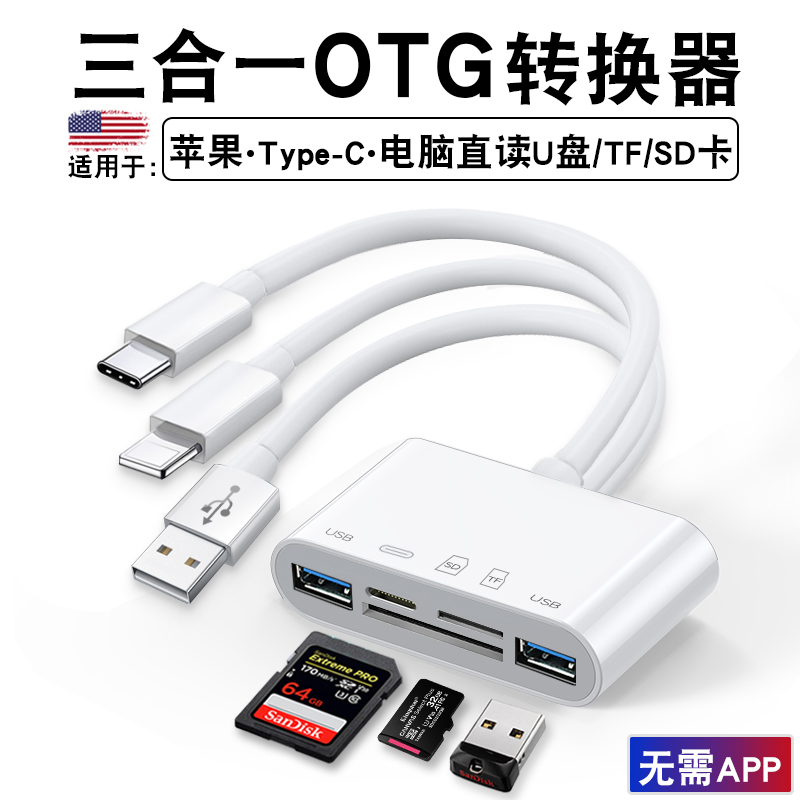 手机读卡器四六合一多功能适用苹果lightning头外接tf内存sd卡读卡器u盘ipad平板电脑mac book转换tabc数据线-图0