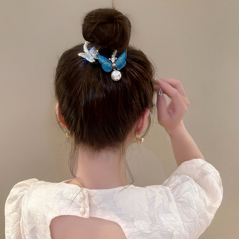 珍珠水钻蝴蝶发夹女后脑勺丸子头盘发神器气质马尾扣夹子头饰,淘宝优惠券,粉丝福利购,淘宝优惠卷