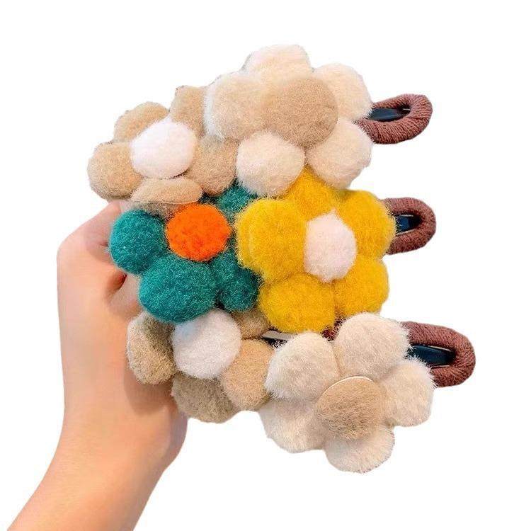 高级法式毛绒花朵大号鸭嘴夹后脑勺盘发抓夹感一字头发夹子头饰女,淘宝优惠券,粉丝福利购,淘宝优惠卷