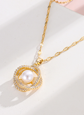 星球珍珠项链女钛钢气质链子配饰