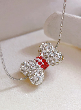 闪亮新款ins锆石蝴蝶结时尚百搭设计感钛钢项链 气质潮轻奢锁骨链