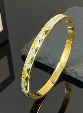 复古时尚滴油钛钢手镯百搭精美抽象派撞色拼接手环不掉色组合女