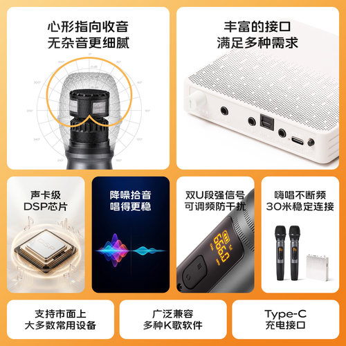 乐基 MU208Pro投影电视K歌无线麦克风家用适用马歇尔哈曼卡顿话筒 - 图2