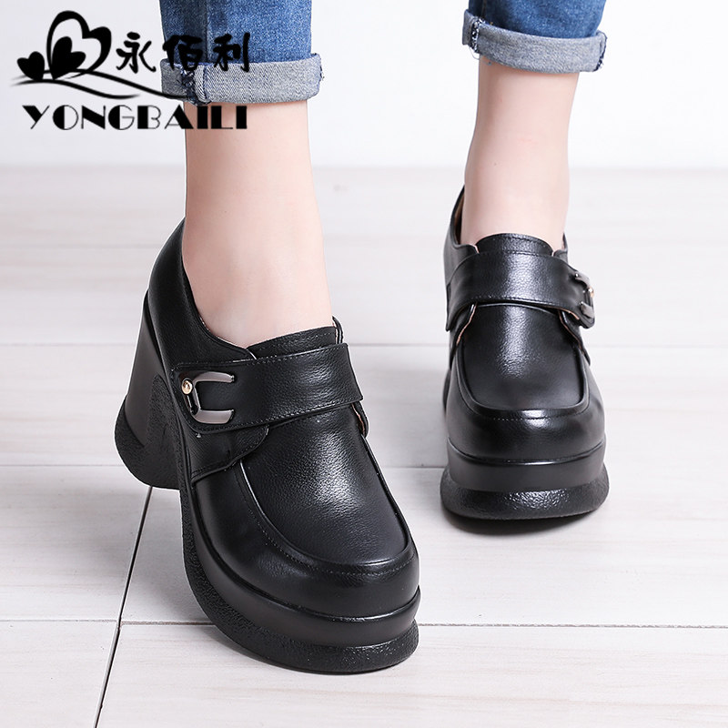 2025春新款真皮单鞋女深口复古时尚潮厚底坡跟高跟鞋松糕女鞋皮鞋,淘宝优惠券,粉丝福利购,淘宝优惠卷