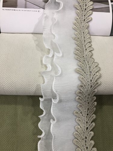 法式浪漫蕾丝窗帘侧拼接装饰雪纺双层木耳边 水溶树叶珍珠百褶10c - 图2