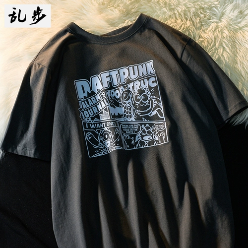 Летняя трендовая хлопковая футболка с коротким рукавом для влюбленных, оверсайз