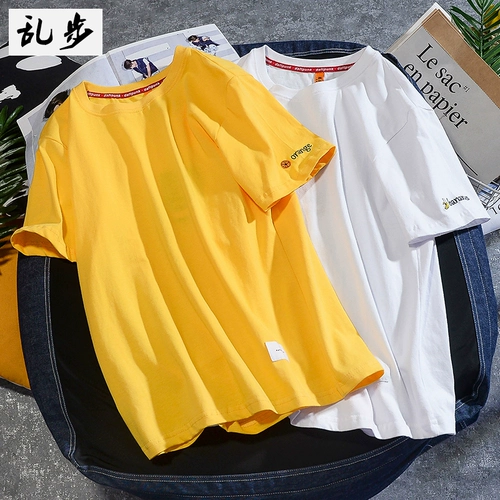 Трендовая брендовая летняя футболка с коротким рукавом, в корейском стиле, с вышивкой, свободный крой