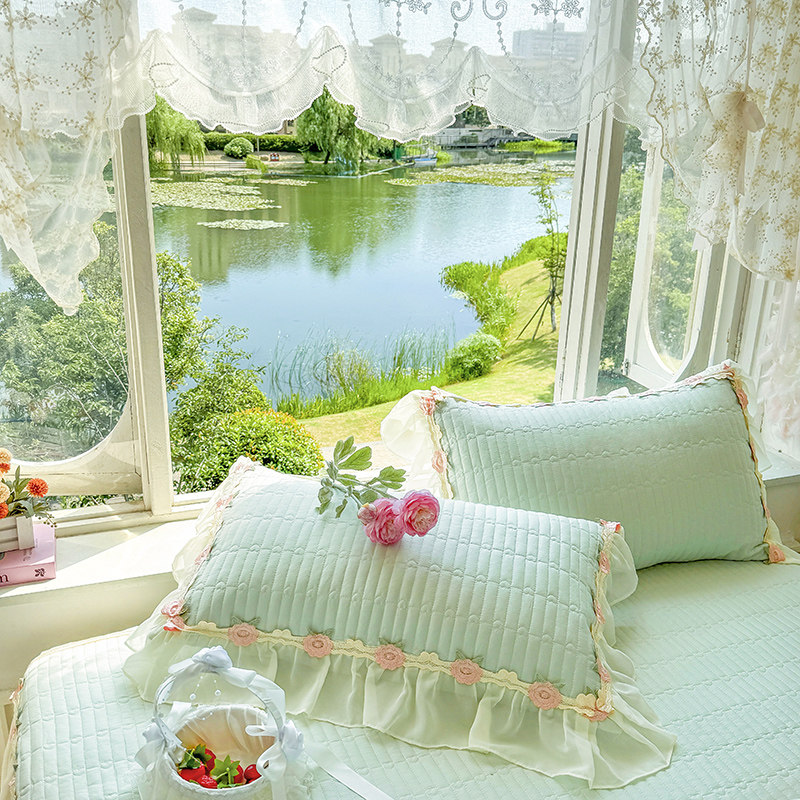 100%全棉床裙加厚绗缝床盖法式蕾丝床罩纯棉床垫保护套遮丑四季,淘宝优惠券,粉丝福利购,淘宝优惠卷