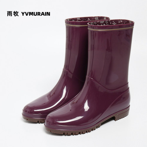 雨牧高分子材质雨鞋女中筒防滑耐磨时尚外穿水鞋日系防水胶鞋雨靴 - 图2