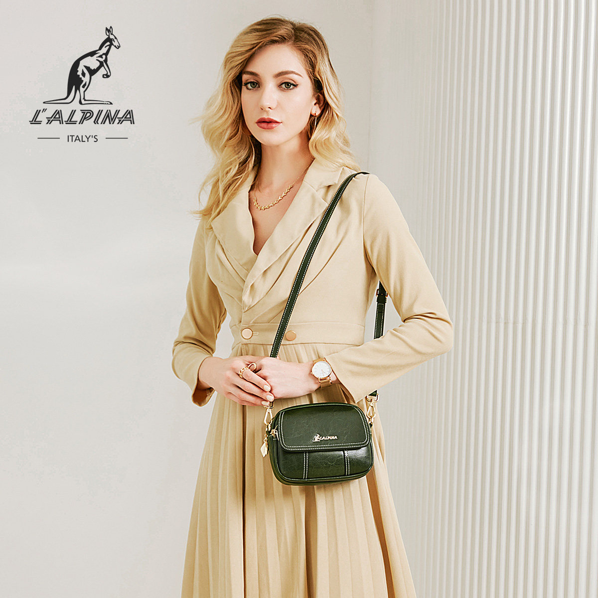 袋鼠2020新款女士正品真皮单肩包 lalpina箱包女士包袋