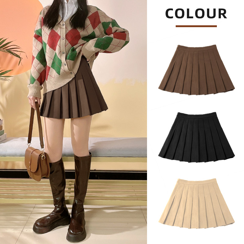 棕色秋冬高腰显瘦复古毛呢半身裙子 米琪菲半身裙