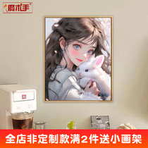 Teenage Girl Rabbit Diy Digital Oil Painting Fill Color Painting Hand Hand-painted Solstilter Cartoni Painted Propylene Painting Oil Color Painting