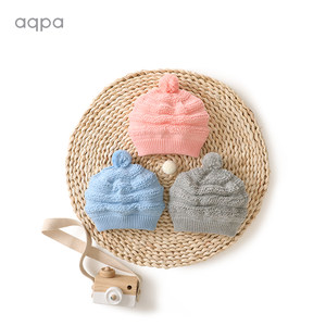 aqpa男女宝宝毛线帽子秋冬新品保暖婴幼儿加绒胎帽新生儿纯棉圆帽