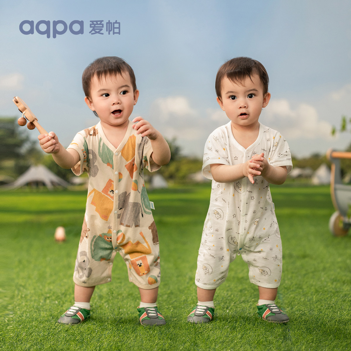 【呼橹棉】aqpa夏季纯棉新生宝宝爬服 aqpa连身衣/爬服/哈衣