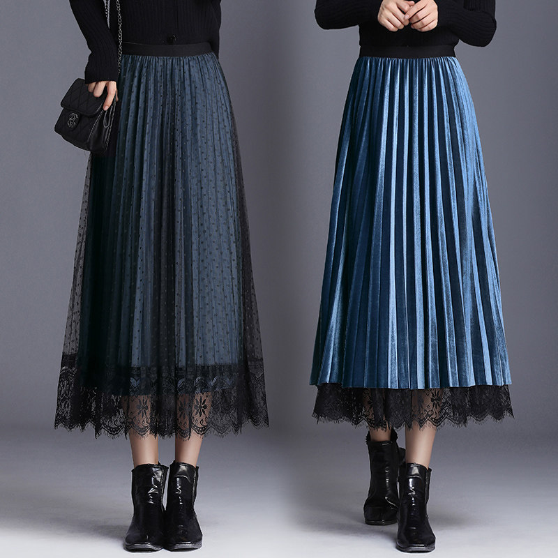 金丝绒秋冬2020新款中长款半身裙 尊茹女装半身裙