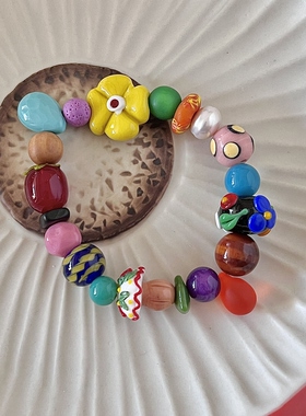 HEIXIN STUDIO手作 花园系列 捷克琉璃珠多巴胺小众原创手串021