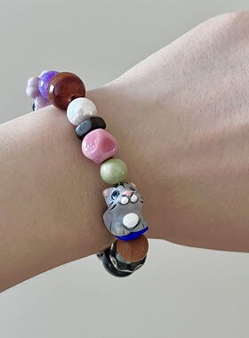 HEIXIN STUDIO手作 可爱猫咪 珍珠秘鲁陶瓷珠小众原创手串015