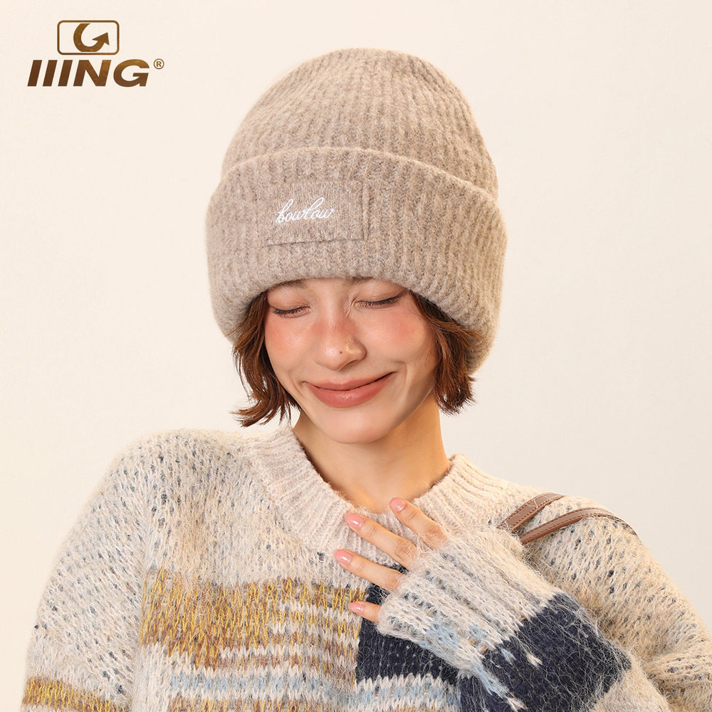 IIING帽控 简约字母贴标羊毛混纺针织帽女冬季保暖显脸小毛线帽子,淘宝优惠券,粉丝福利购,淘宝优惠卷
