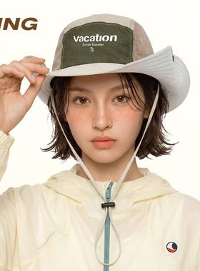 夏季新款拼色速干防晒渔夫帽男女款美式复古字母大檐遮阳登山帽子
