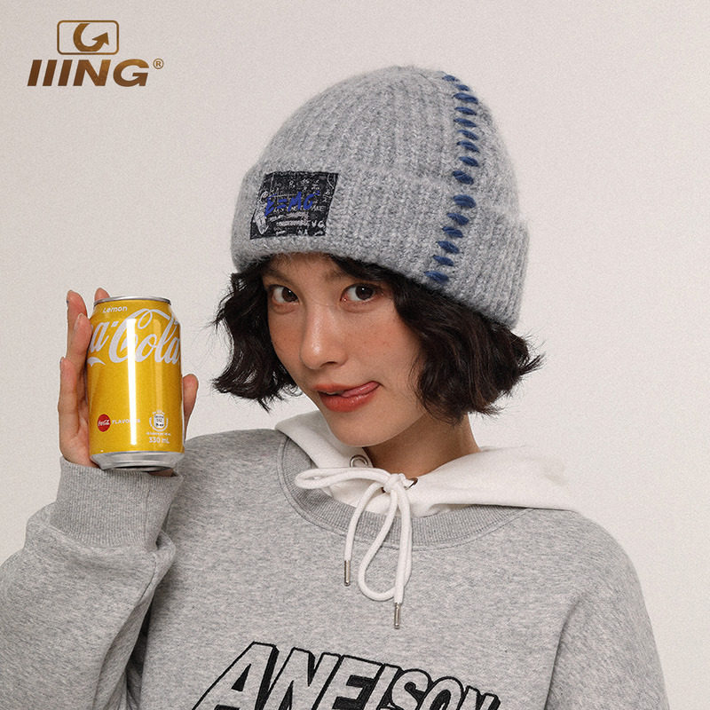 IIING帽控 毛线帽女冬百搭针织线帽保暖潮流设计大头围帽宽松帽子