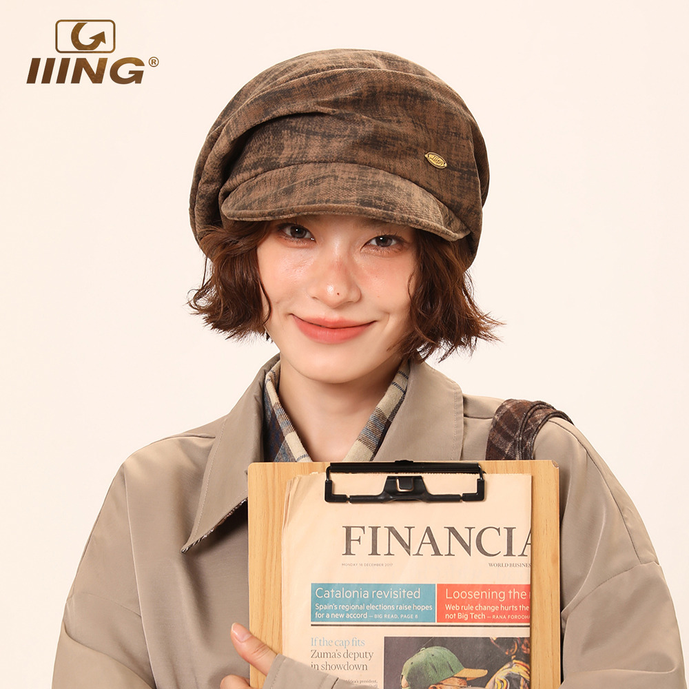 IIING帽控 复古晕染褶皱云朵贝雷帽子女显脸小休闲百搭文艺画家帽 - 图0