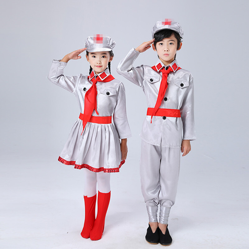 精选儿童小红军演出服八路军的服装男女幼儿舞蹈闪闪的红星合唱表-图2
