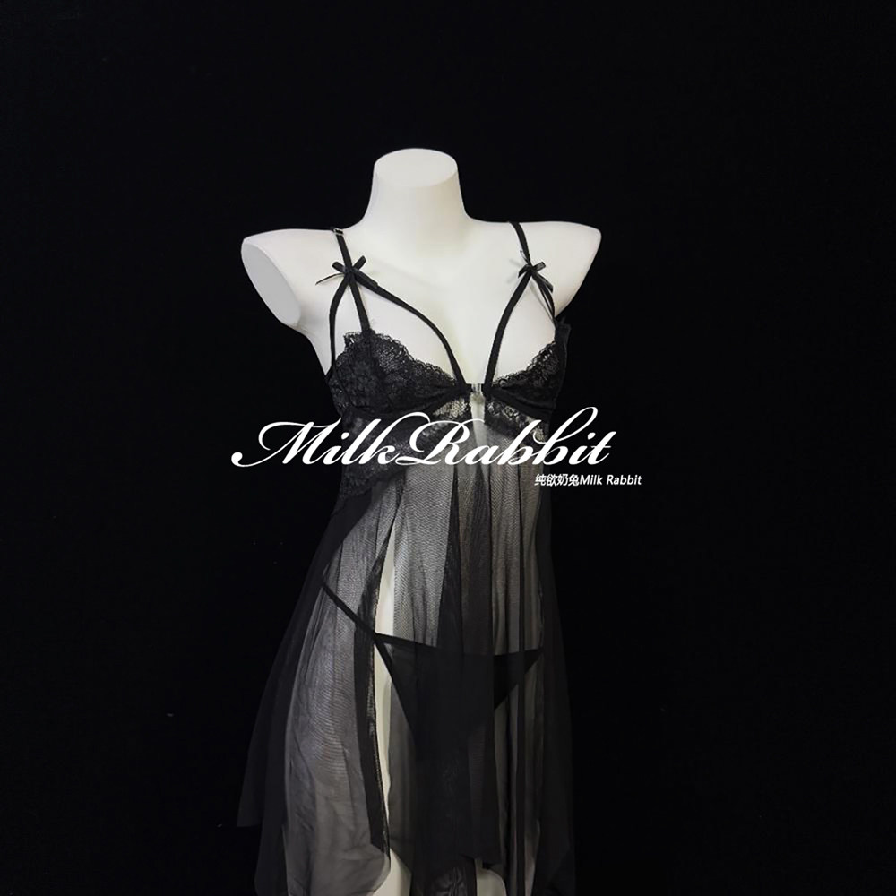 Cy奶兔「一帘幽梦」性感吊带女前开襟显瘦蕾丝透视网纱睡裙,淘宝优惠券,粉丝福利购,淘宝优惠卷