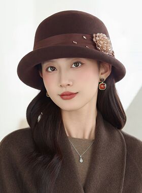 香雪羽秀礼帽女秋冬羊毛呢显脸小