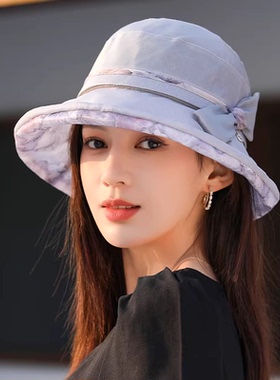 真丝帽子女夏季薄款休闲百搭大檐防晒帽出游太阳帽女显脸小渔夫帽