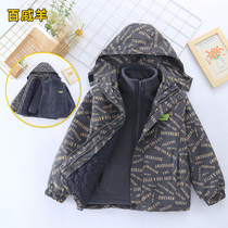 Boy Autumn Winter Plus Cotton Coat 2023 New Children Winter Dress Plus Suede Thickened Detachable Three-in-one Submachine Clothing Tide