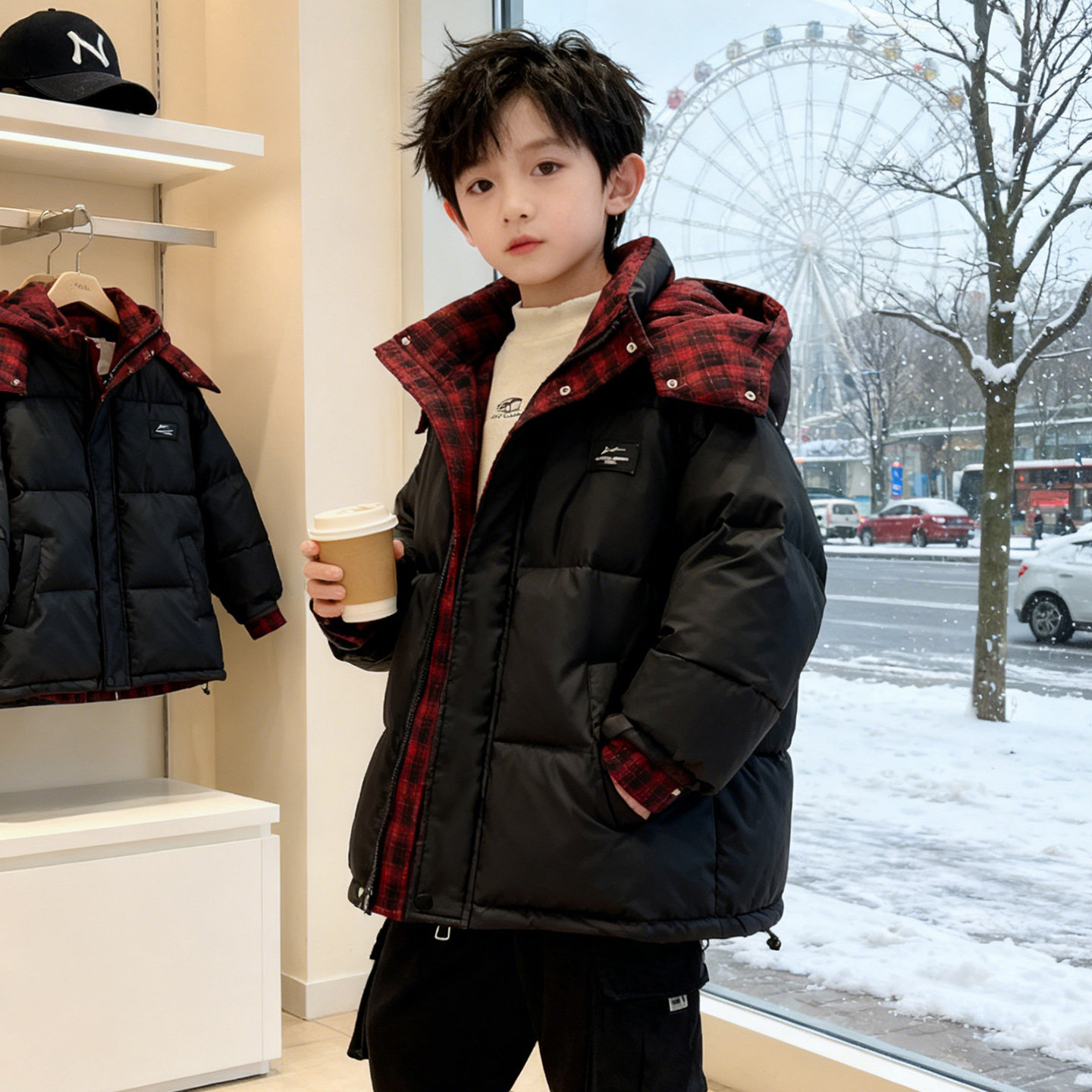 男童棉服冬装2025新款大男孩加厚羽绒棉衣儿童连帽冬季皮棉袄外套,淘宝优惠券,粉丝福利购,淘宝优惠卷