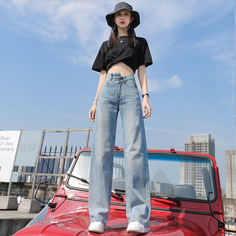 不规则破洞高腰2022年春秋季牛仔裤 粤潮牛仔裤