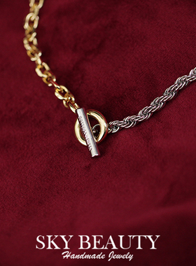 INS锁骨链OT扣双色拼锁骨链百搭