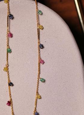 天然红绿蓝宝石14KGF项链