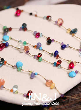 编织手链多宝法式碧玺，月光石