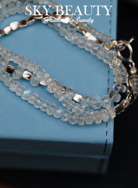 SKB天然月光石S925纯银女塔链