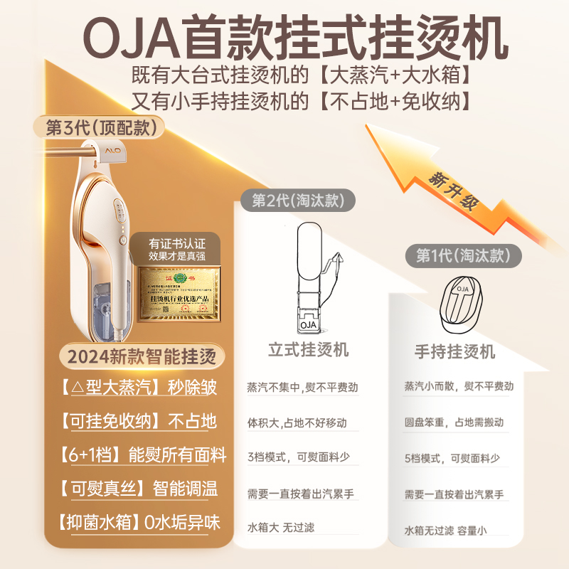 【正品】OJA挂烫机2024新款家用手持熨烫机小型大蒸汽熨斗烫衣服5