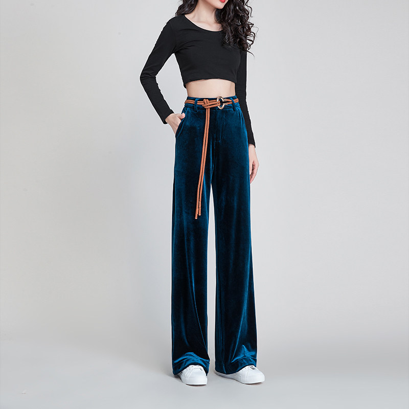金丝绒秋冬垂坠感高腰宽松阔腿裤 敦梵休闲裤