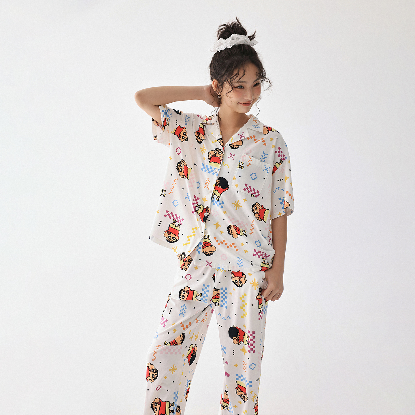 亲嘴猫【蜡笔小新】满印卡通短袖睡衣少女夏季莫代尔棉可爱家居服 - 图2