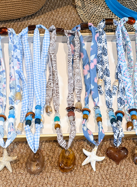 民族风碎花丝巾项链女抽拉式海边