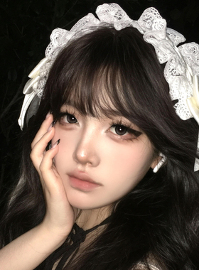 安妮的早餐白色蝴蝶结蕾丝发带女甜美可爱发箍洛丽塔拍照头箍发饰