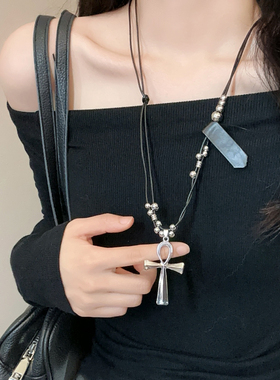 黑色十字架项链甜酷辣妹风y2k