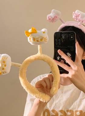 可爱卡通蓝色眼镜Kitty毛绒发箍
