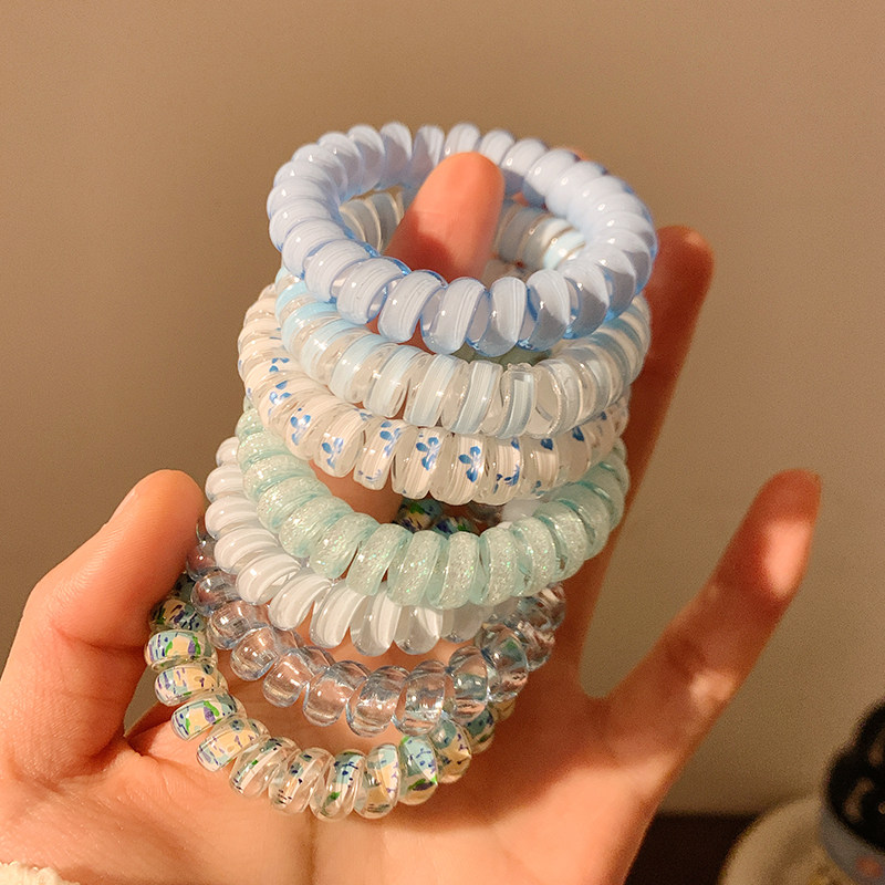 冰川蓝～透明蓝色电话线发圈女高级感发绳高弹力皮筋耐用头绳发饰,淘宝优惠券,粉丝福利购,淘宝优惠卷