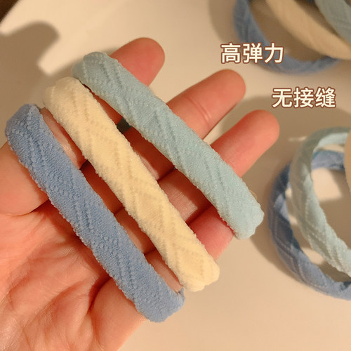 海盐蓝~3条装可爱高弹力皮筋扎头发耐用毛巾发圈头绳无痕基础发绳 - 图3