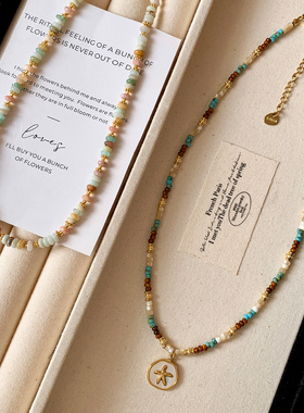 天然石串珠项链女复古韩系锁骨链