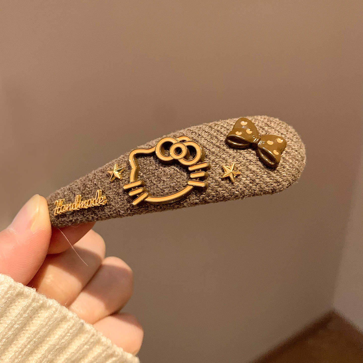 咖色Kitty蝴蝶结发夹边夹侧边发卡女可爱复古百搭头饰碎发刘海夹,淘宝优惠券,粉丝福利购,淘宝优惠卷