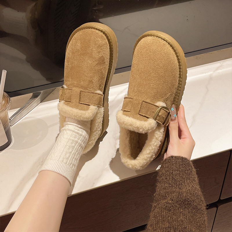 毛毛勃肯鞋女2025新款冬季厚底全包博肯鞋棉鞋子加绒一脚蹬豆豆鞋,淘宝优惠券,粉丝福利购,淘宝优惠卷